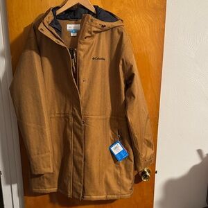 Columbia Parka Jacket Womens XL Tan Zip Pockets Omni Heat Portland Point
